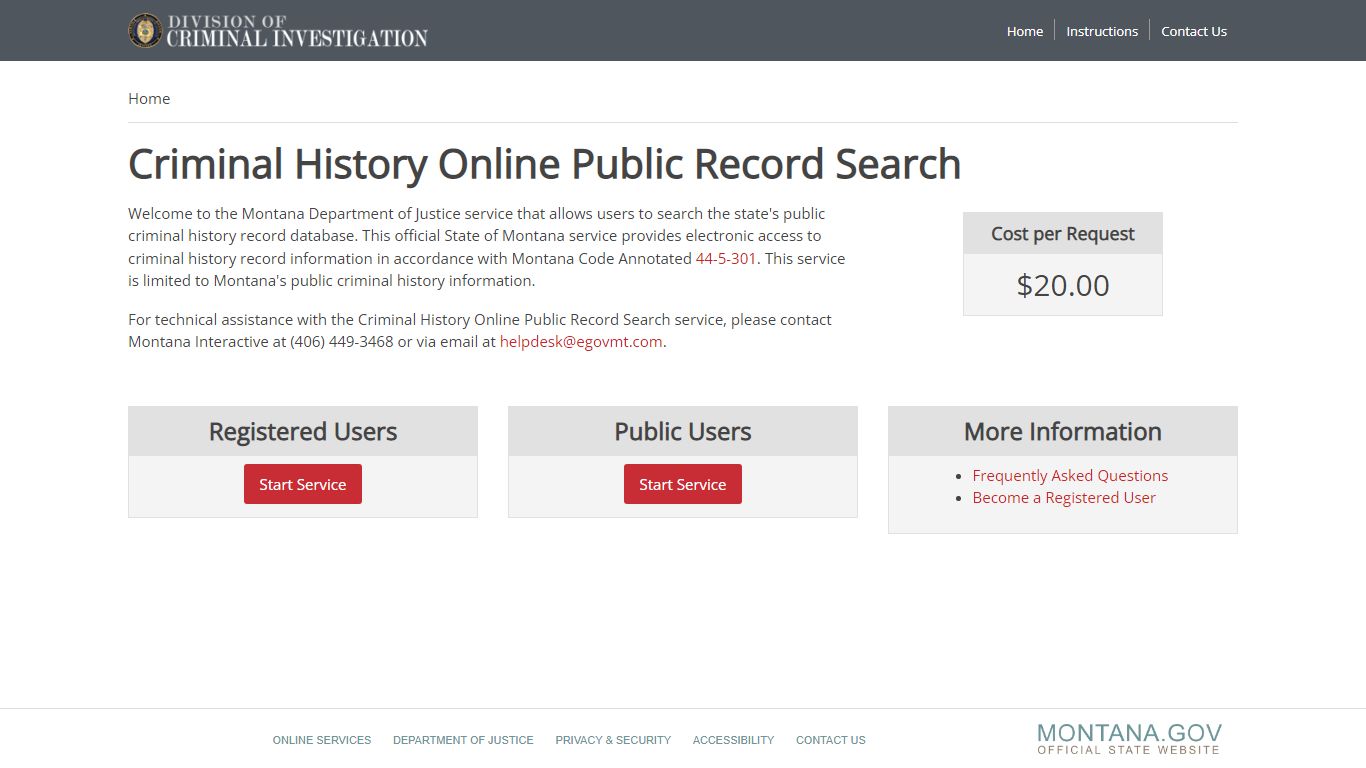 Criminal History Online Public Record Search - Montana ...